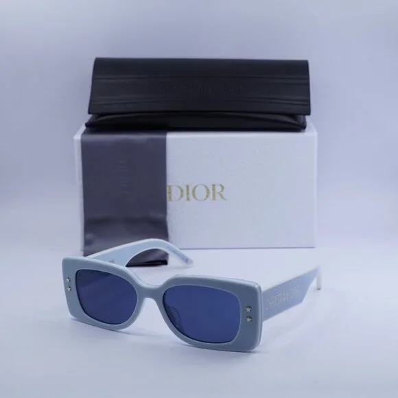 Dior DIORPACIFIC S1U 80B0 Sunglasses Shiny Blue/White Rectangle Frame, Blue Lens - Picture 11 of 11